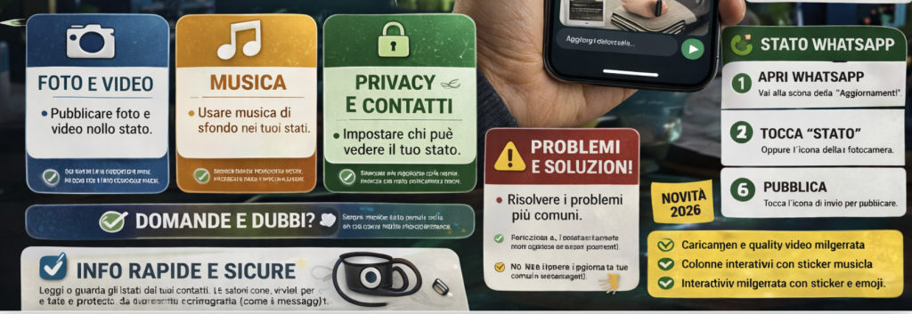 Stato WhatsApp: MiniGuida Completa a Foto, Video, Musica, Privacy e Problemi (2026)